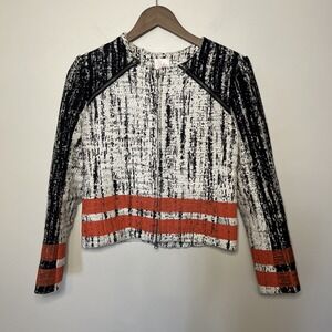 Parker Tweed Boucle Moto Zip Up Jacket‎ Blazer Black White Orange Stripe XS